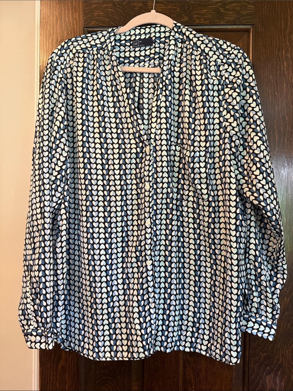 GAP Navy Button-Up Shirt with White Heart Motif